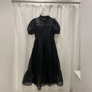 Anthropologie Black Plaid Satin Maxi Dress Size S